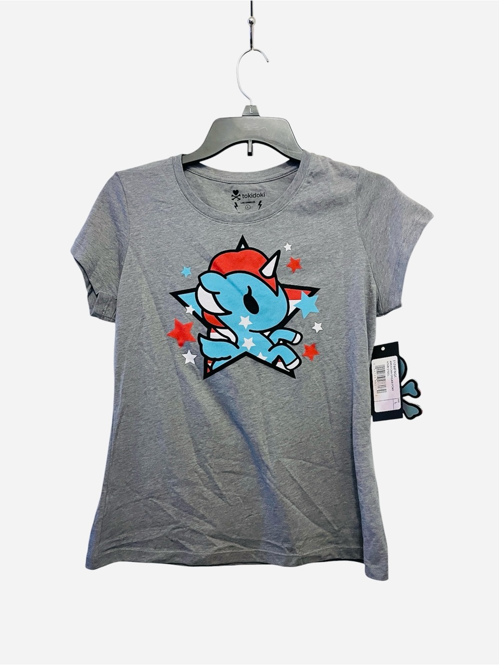 tokidoki American Dream Grey Short Sleeve Tee with Blue Unicorn and Red Stars